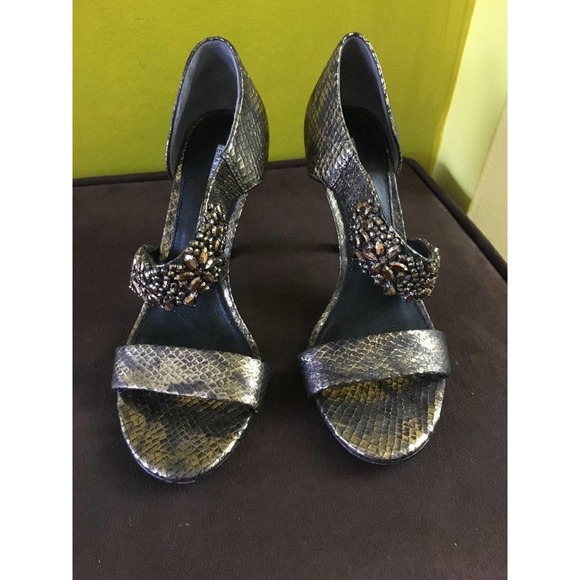 VERA WANG LAVENDER Snakeskin JEWEL Strappy SANDALS Heels 6.5 SPECIAL Occasion - Picture 1 of 11